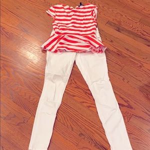 Cute coral and white bebe outfit